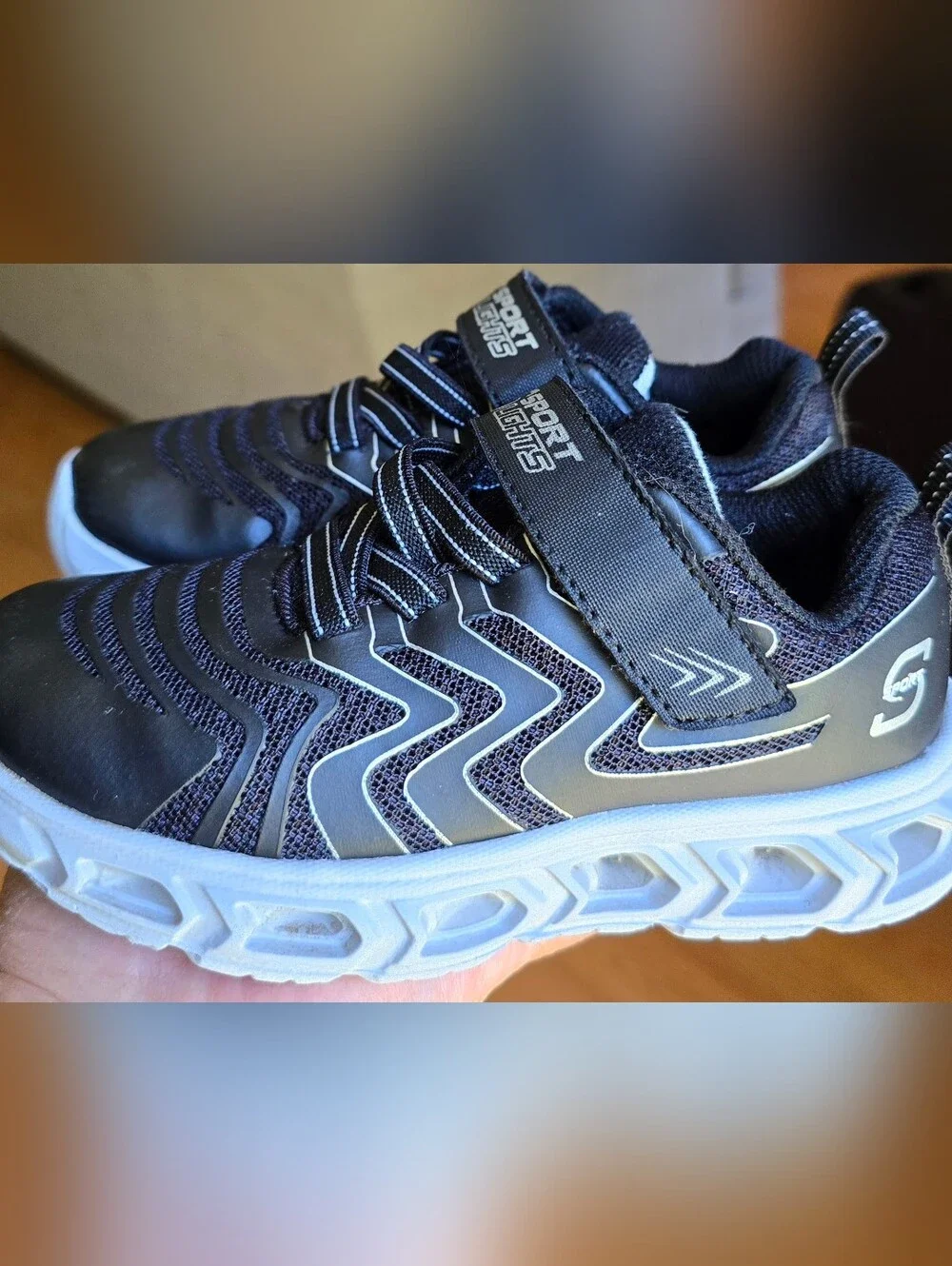 Sz 10 Toddler Kids S SPORT BY SKECHERS JARROD LIGHT-UP Black Bungee Lace/Adj Str